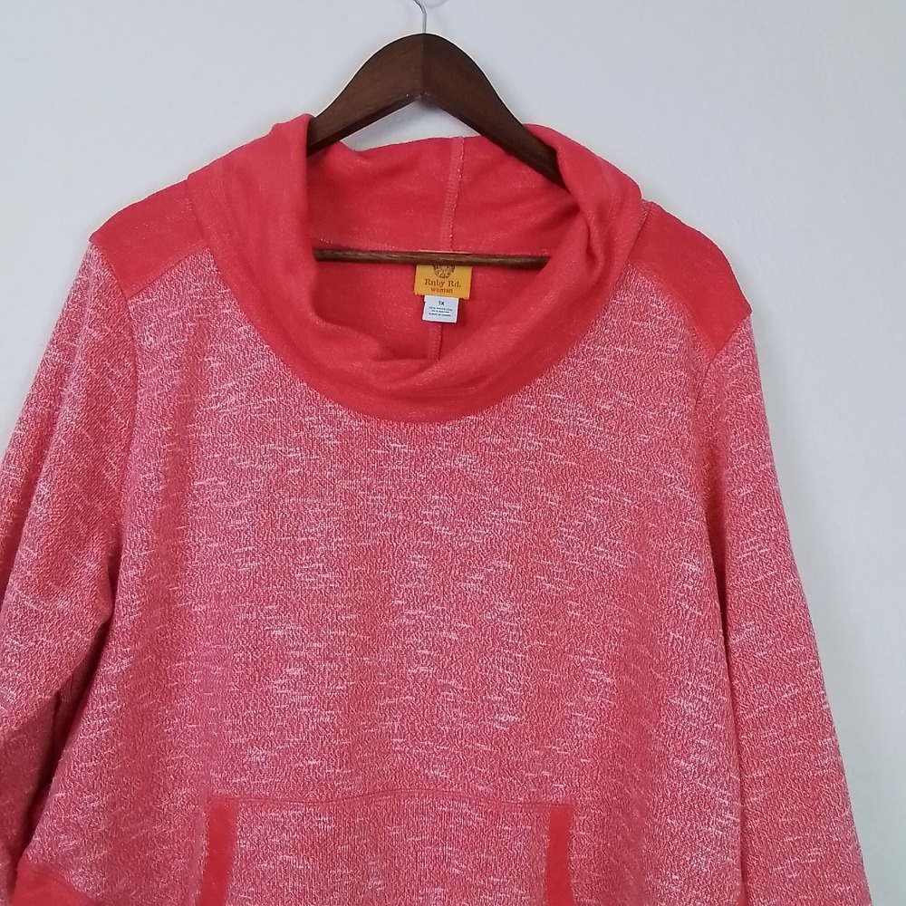 Ruby Rd. Woman‎ 1X Knit Cowl Neck Sweater Coral Pink Marled Long Sleeve Pullover - Picture 3 of 11